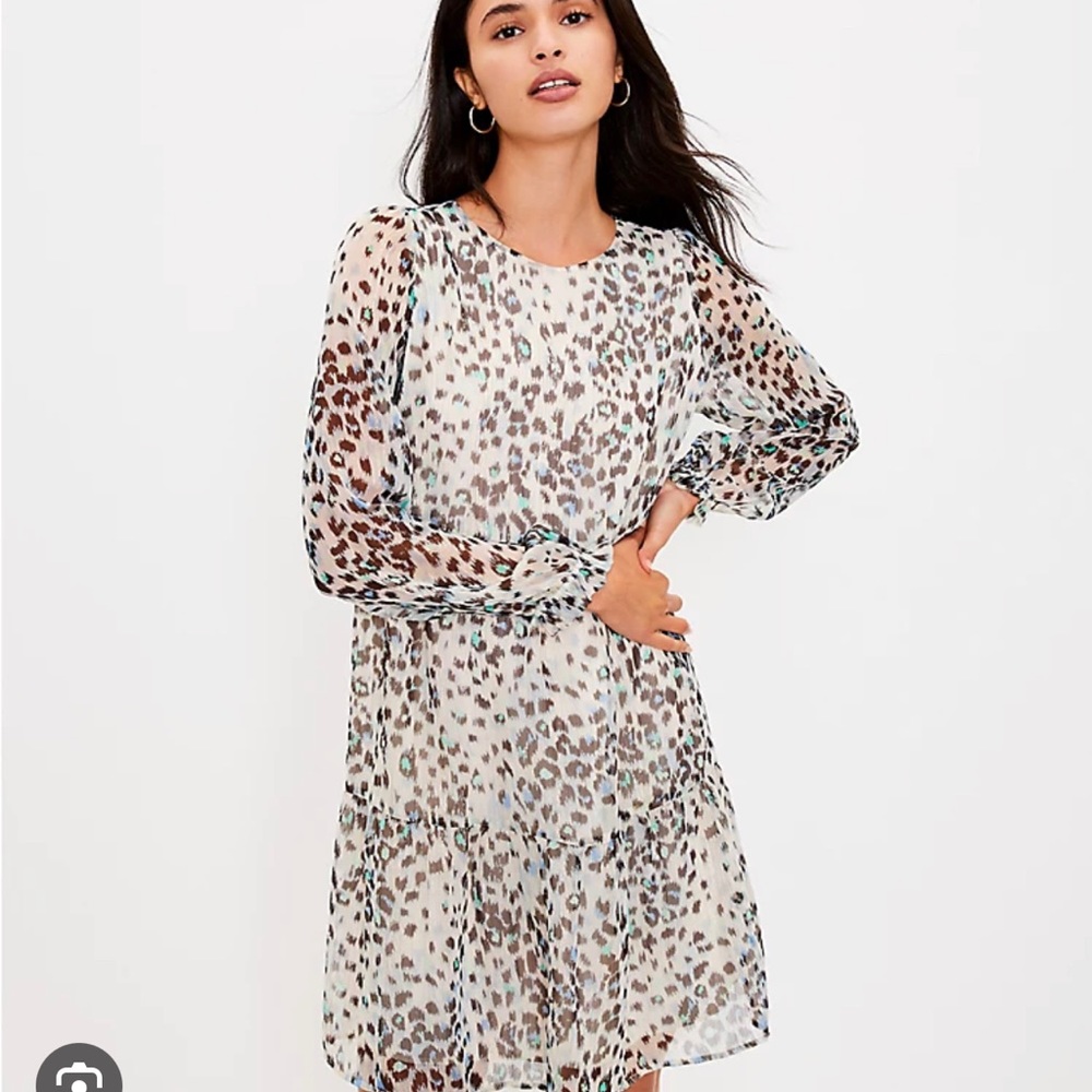 NWT LOFT Shimmer Animal Print Swing Dress, Large